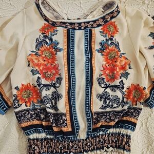 Jelous Tomato Cropped Floral Blouse with Tie Back Sz. S